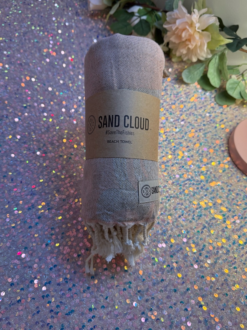 NWT Sand Cloud Beach Towel - ‘Seal’ Pattern with Pink/Yellow/Dark Blue Colors